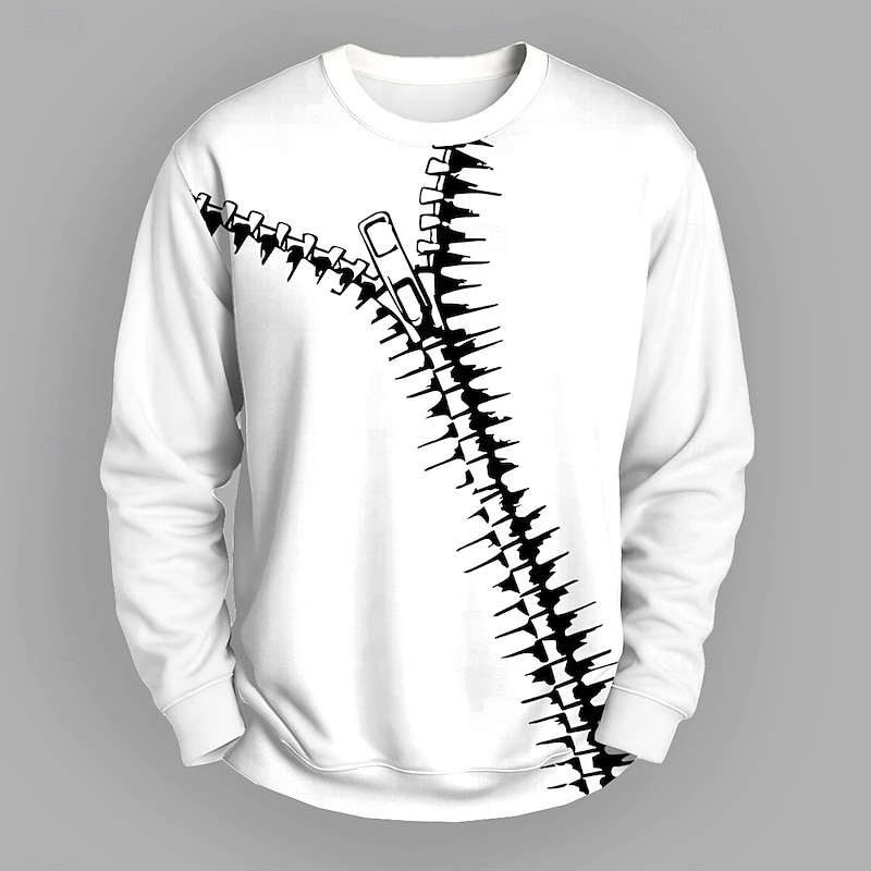 Men's 3D Zipper Sweatshirt Fashion Daily Crew Neck Vacation Party Gift Black White Crewneck 3D Fall Winter Designer