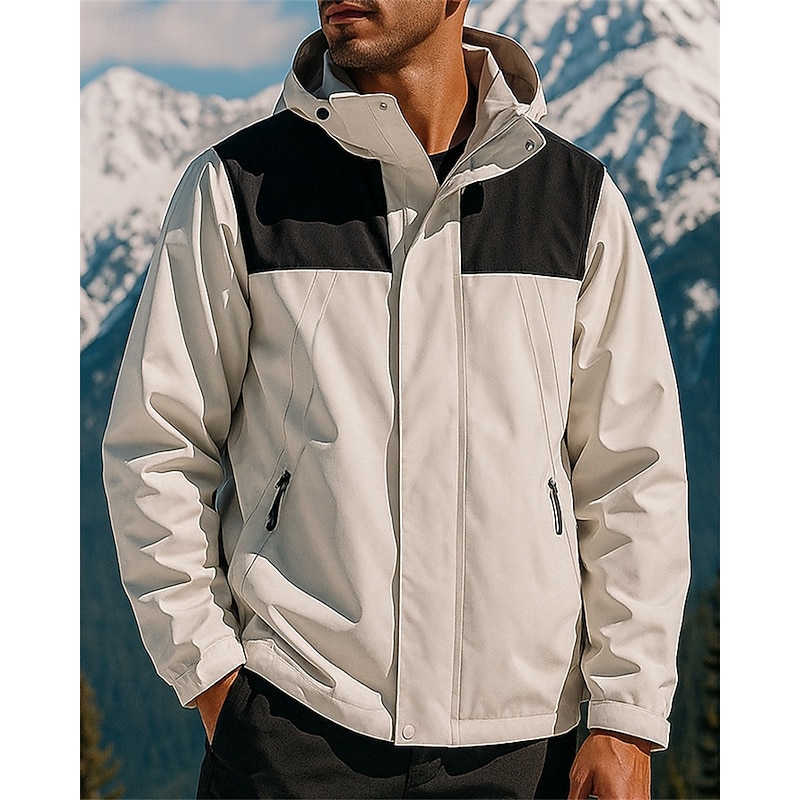 Men's Softshell Jacket Hiking Jacket Hardshell Jacket Outdoor Waterproof Windproof Hiking Outfits Hiking Clothes Spring Autumn / Fall Jacket Hunting Climbing Running Patchwork Black Ivory Army Green