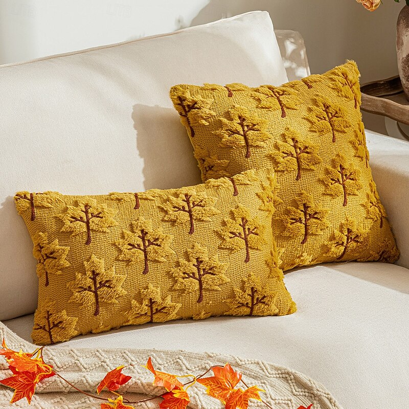 Fall Maple Leaves Pillow Cover, Boho Square Throw Pillowcase with Zipper, Traditional Autumn Home Decor2