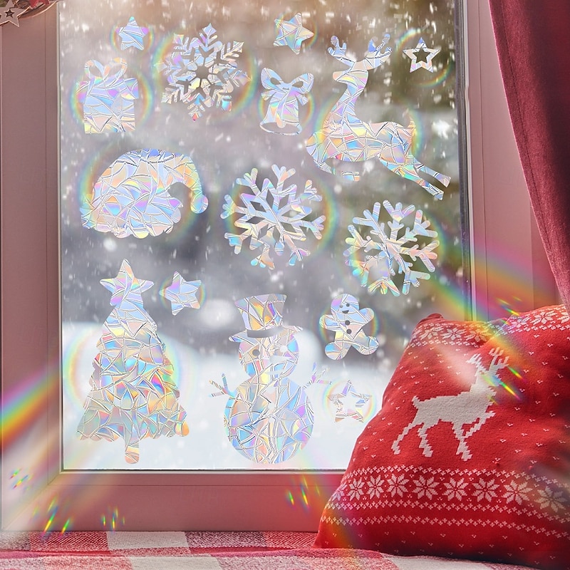 Christmas Sun Catcher Window Clings for Glass Windows Decorations Iridescent Static Snowflake Window Decal Stickers for Christmas Windows Decor2