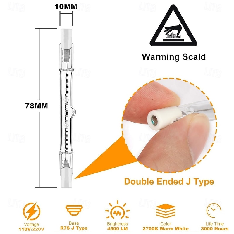 R7S Halogen Light Bulbs 100W 150W J78mm Type T3 Bulbs Dimmable 110V 220V 3 inch Halogen Double End Bulbs for Work/Security/Landscape Light Bulbs 5Pcs2