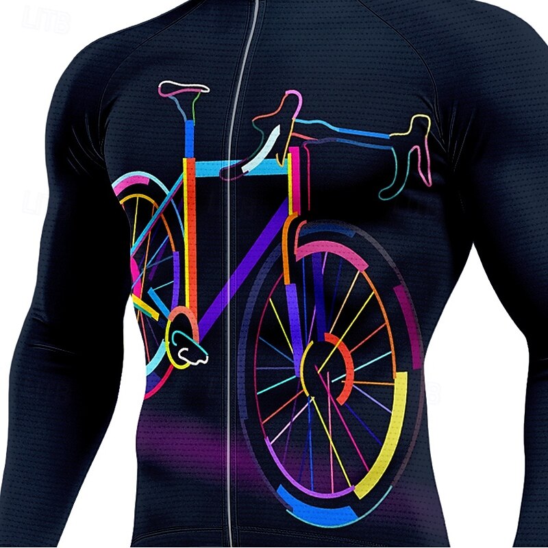 Men's Cycling Jersey with Tights Cycling Jersey Long Sleeve Navy Blue Bike Thermal Warm 3D Pad Quick Dry Anatomic Design Ultraviolet Resistant Sports Graphic Geometric Patterned Clothing Apparel3