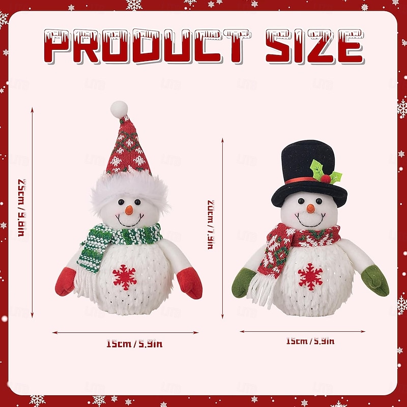 Lighted Christmas Snowman Plush Figurine, LED Tabletop Window Decoration for Indoor Holiday Decor, Winter Xmas Home Kitchen Party Accent2