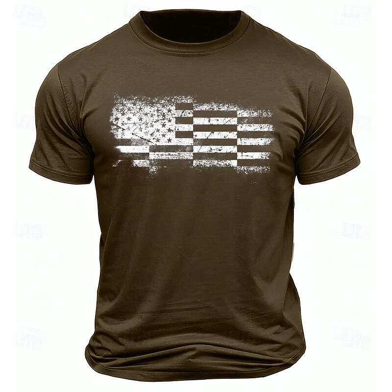 Men's American US Flag T Shirt Short Sleeve T shirt 3D Print Crew Neck Shirt Daily Military Street Daily Red Blue Brown Summer Spring Clothing Apparel S M L XL XXL XXXL2