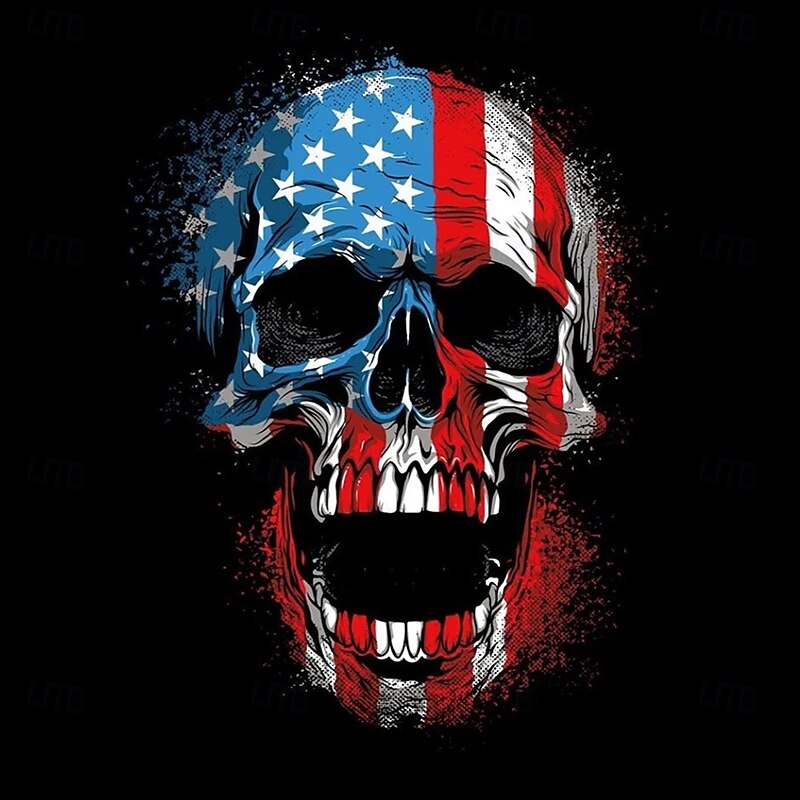 Halloween Men's Skull US Flag Halloween Costumes Shirt Button Up Shirt Long Sleeve Dark Punk Gothic Style Outdoor Holiday Summer Spring Turndown 3D Print Collared Shirts Blue Dark Blue3