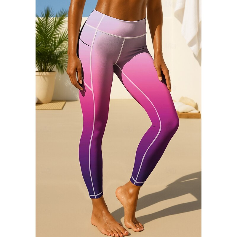 Women's Unisex pilates leggings fitness pants Gym Leggings Pockets Stamp Duty Side Pockets Pilates Gym Gym Workout Pants Tights Leggings Graphic Color Gradient Amethyst Sports Activewear Stretchy2
