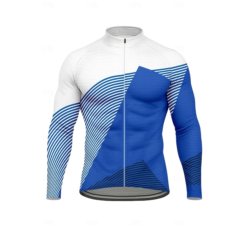 Men's Tops Cycling Jersey Graphic Geometric Long Sleeve Bike Jersey Top with 3 Rear Pockets Sun Sun Protection Sunscreen Quick Dry Sports Blue Clothing Apparel