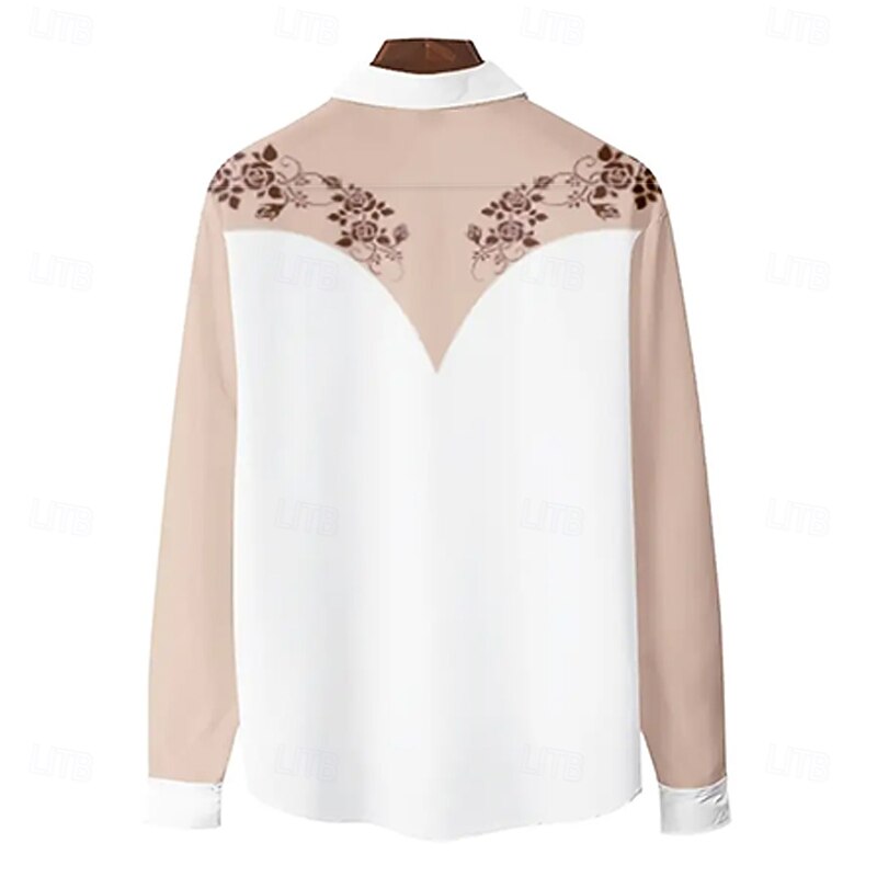 Men's Floral Print Flowers Shirt Western Shirt Cowboy Shirt Long Sleeve Vintage Retro Outdoor Casual WorkWear Spring Fall Turndown Front Two Pockets Linen Like Shirt Button Up Shirts Pink2