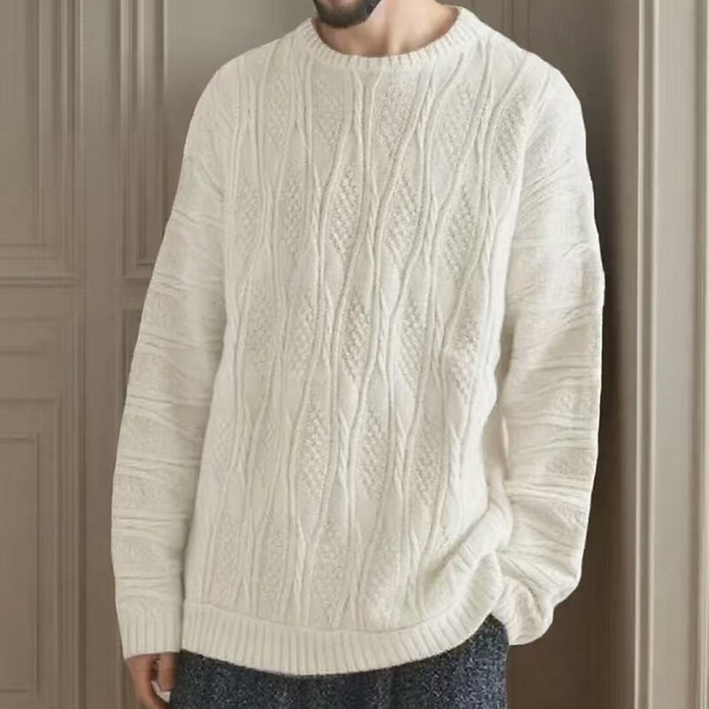 Men's Sweater Pullover Sweater Jumper Cable Knit Regular Tops Knitted Plain Crew Neck Knitwear Contemporary Casual Daily Wear Clothing Apparel Fall & Winter Camel Black S M L4