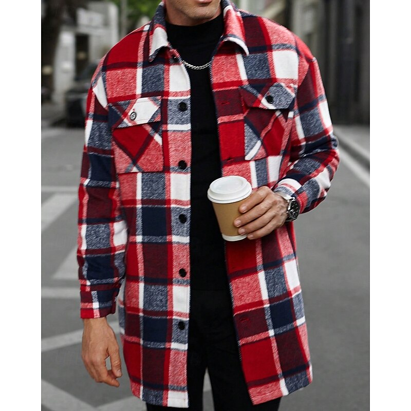 Men's Lightweight Jacket Shirt Jacket Casual Jacket Shacket Vacation Daily Thermal Warm Pocket Spring Fall Plaid Fashion Classic Lapel Regular Black Wine Orange Khaki Army Green Jacket4