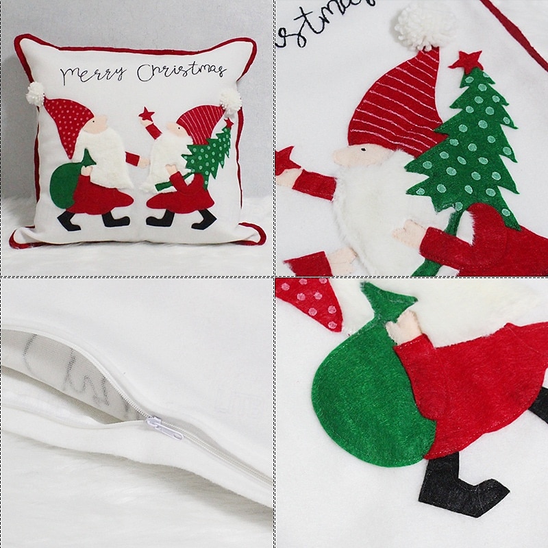 Christmas Chair Cover Embroidered Faceless Santa Pillow Covers Festive Holiday Sofa Cushion Cases Decorative Throw Pillow Covers Perfect Christmas Home Decoration Accessories2