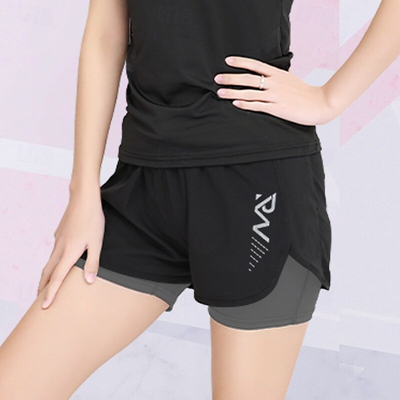 Women's Casual Activewear Sport Shorts with Tight 2 in 1 High Waist Bottoms Athleisure Gym Workout Quick Dry Basketball Running Yoga Tight Fit Sportswear Activewear Solid Colored Pure black Black Blue3