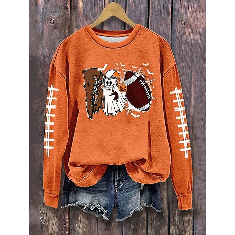 Halloween Women's Pullover Ghost Graphic Casual Long Sleeve Crew Neck Regular Tops Street Dailywear Casual Print Black Orange Gray Fall Winter