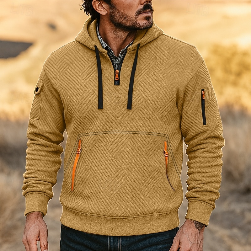 Men's Hoodie Quarter Zip Hoodie Fleece Hoodie Tactical Hoodie Black White Red Blue Khaki Hooded Plain Zipper Textured Sports & Outdoor Casual Daily Streetwear Cool Sportswear Spring &  Fall Clothing