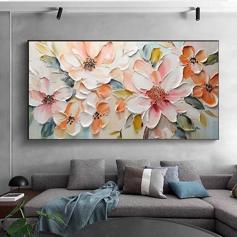Handmade 3D Oil Painting Floral Composition with Vibrant Colors and Rich Textures Created Using Impasto Technique Showcasing Delicate Petals and Lively Hues Perfect for Home Decor3