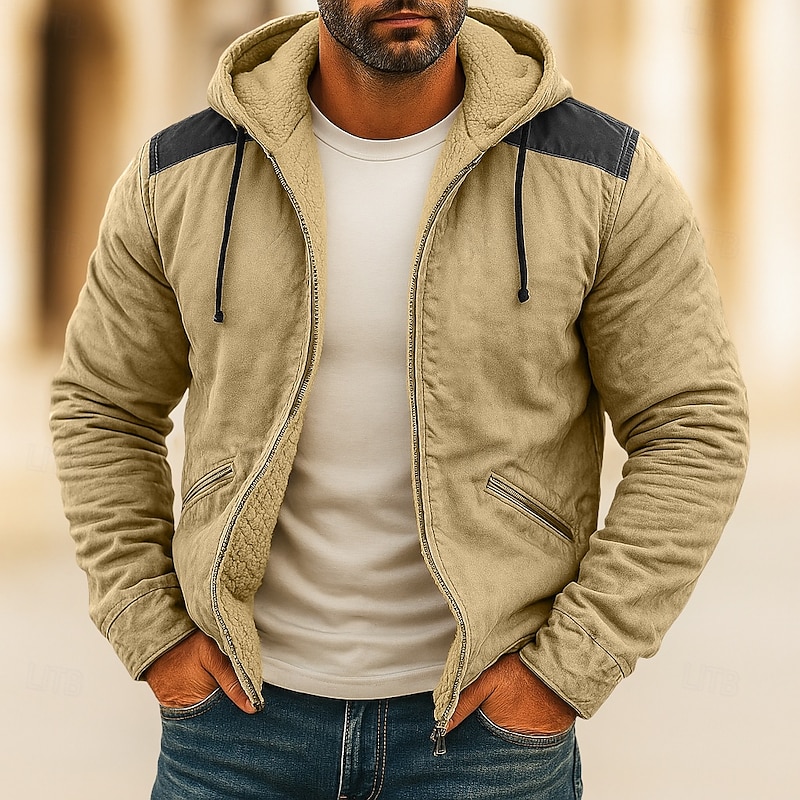 Men's Hoodie Full Zip Hoodie Fleece Hoodie Fleece lined Hoodie Blue Brown Green Khaki Hooded Plain Patchwork Color Block Sports & Outdoor Casual Daily Streetwear Cool Sportswear Fall Winter Clothing - Main Image