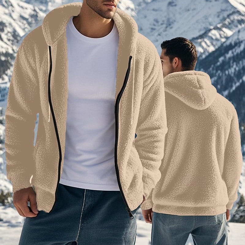 Men's Hoodie Full Zip Hoodie Fleece Hoodie Black Navy Blue Khaki Gray Hooded Plain Oversized Sports & Outdoor Casual Daily Streetwear Cool Sportswear Fall Winter Clothing Apparel Hoodies Sweatshirts