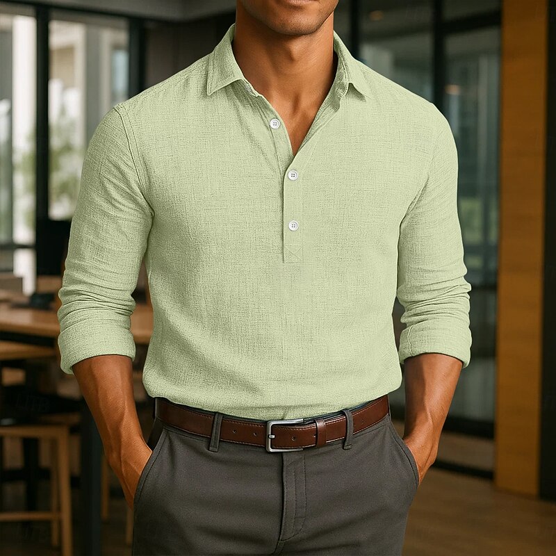 Men's Shirt Linen Shirt Summer Shirt Beach Wear Plain Vacation Casual Black White Blue Green Long Sleeve Lapel Summer Spring Clothing Apparel Plain4