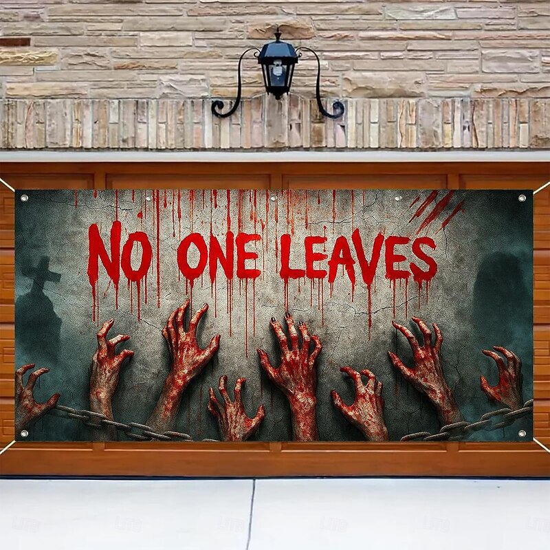 Halloween Garage Door Cover Large Hanging Backdrop Bloodstains 3D Dark Punk Gothic Style Party Outdoor Shooting Backgrounds Yard Haunted House Home Decor3