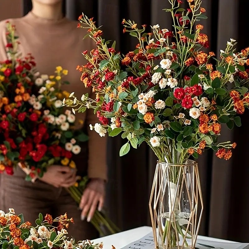 6pcs Mixed Color Realistic Artificial Roses – Touch-Feel Faux Flowers for Wedding, Bridal, Engagement, Bachelor Party, Birthday, Anniversary, Autumn, Farmhouse, and Home Decor3