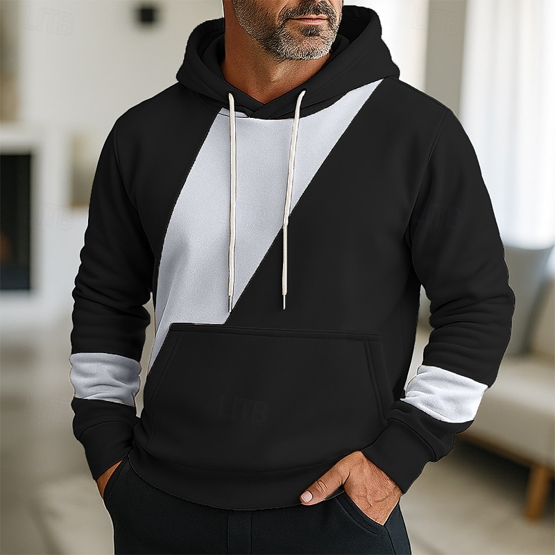 Men's Hoodie Pullover Hoodie Sweatshirt Fleece Hoodie Black Khaki Beige Gray Hooded Plain Patchwork Color Block Sports & Outdoor Casual Daily Streetwear Cool Sportswear Spring &  Fall Clothing Apparel3