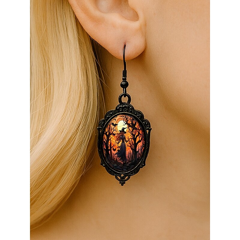 Women's Halloween Witch Jewelry Set – Gothic Black Pendant Necklace and Earrings with Full Moon Design for Party, Cosplay and Nightlife3