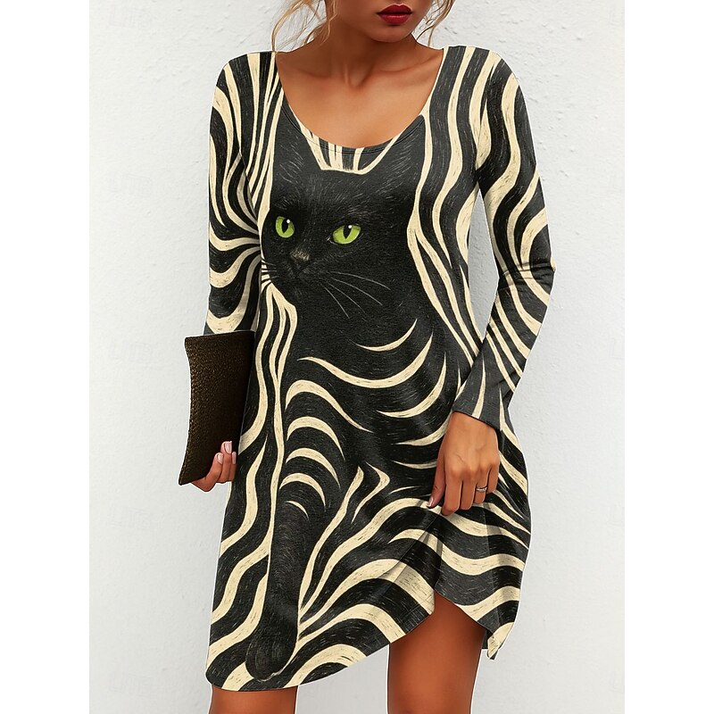 Women's Mini Dress Crew Neck Long Sleeve T Shirt Dress Tee Dress A Line Dress Casual Daily Going out Regular Fit Graphic Animal Geometric Blue Purple Green Beige Fall Winter