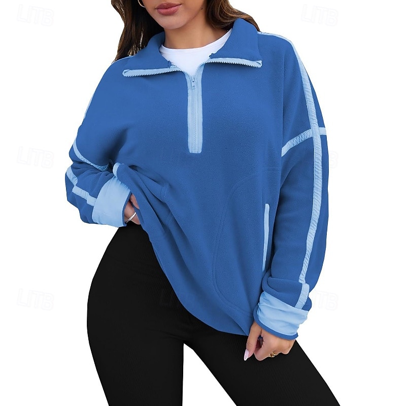 Women's Pullover Sweatshirt Pullover Zip Up Sweatshirts Color Block Streetwear Casual Long Sleeve Turtleneck Regular Tops Street Holiday Half Zipper Quarter Zipper Zipper Black White Blue Beige Coffee3