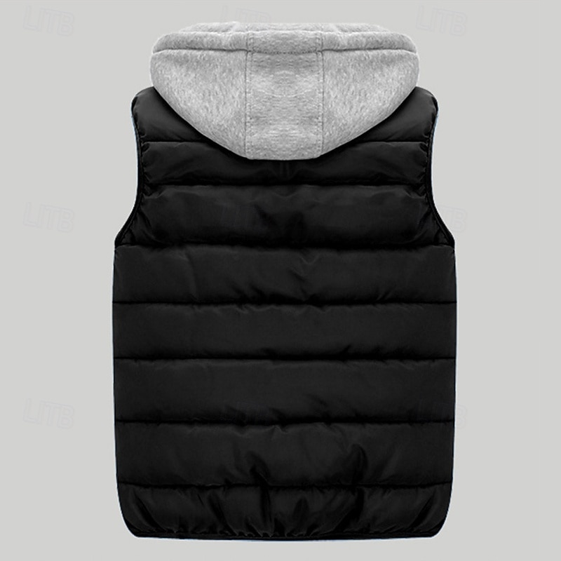 Men's Puffer Vest Vest Gilet Vacation Daily Date Fashion Casual Winter Pocket Polyester Warm Comfortable Solid Color Zipper Hooded Regular Fit Black Red Orange Dark Blue Vest4