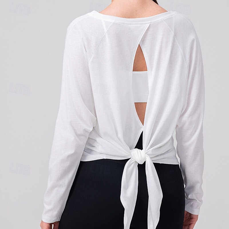 Women's Activewear V-neckline Breathable Backless Long Sleeve Sports Solid Color Top For Gym Athletic Sports Loose Fit Activewear4