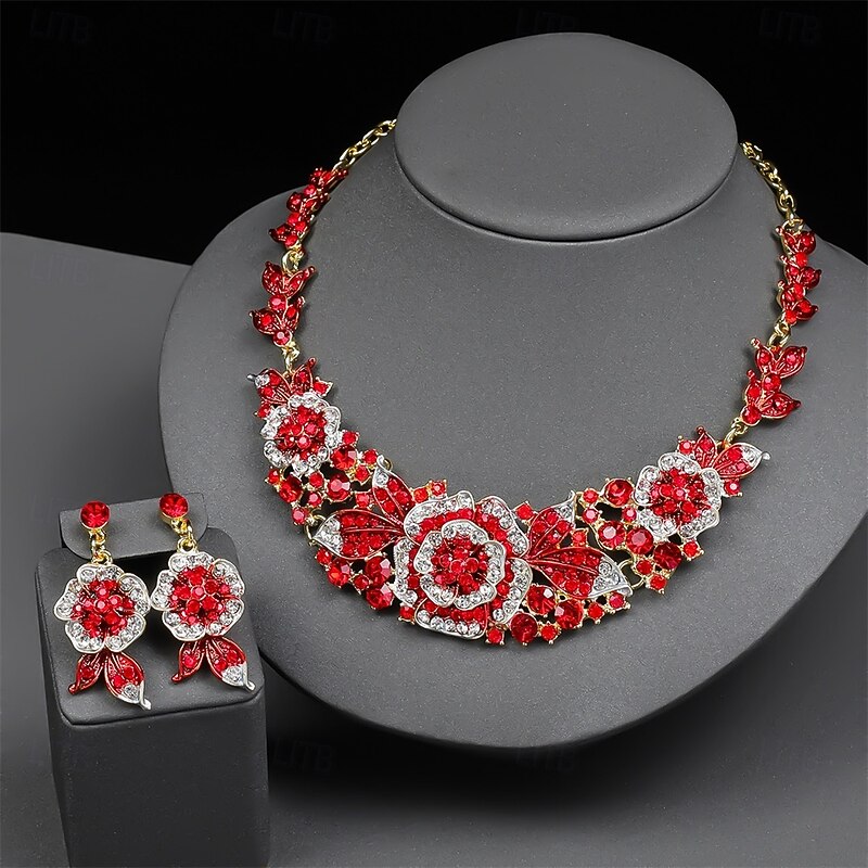 Jewelry Set Two-piece Suit Cubic Zirconia Chrome 1 Necklace Earrings Women's Elegant Vintage Fashion Vintage Style Classic Floral Jewelry Set For Wedding Party Wedding Guest4