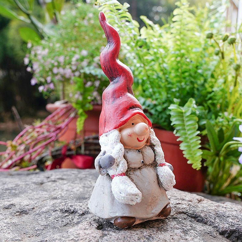 Red Hat Gnome Resin Statue – Elf Grandma Figurine for Home and Garden Decor, Resin Dwarf Ornament Ideal for Indoor, Outdoor, and Miniature Landscape Decoration4