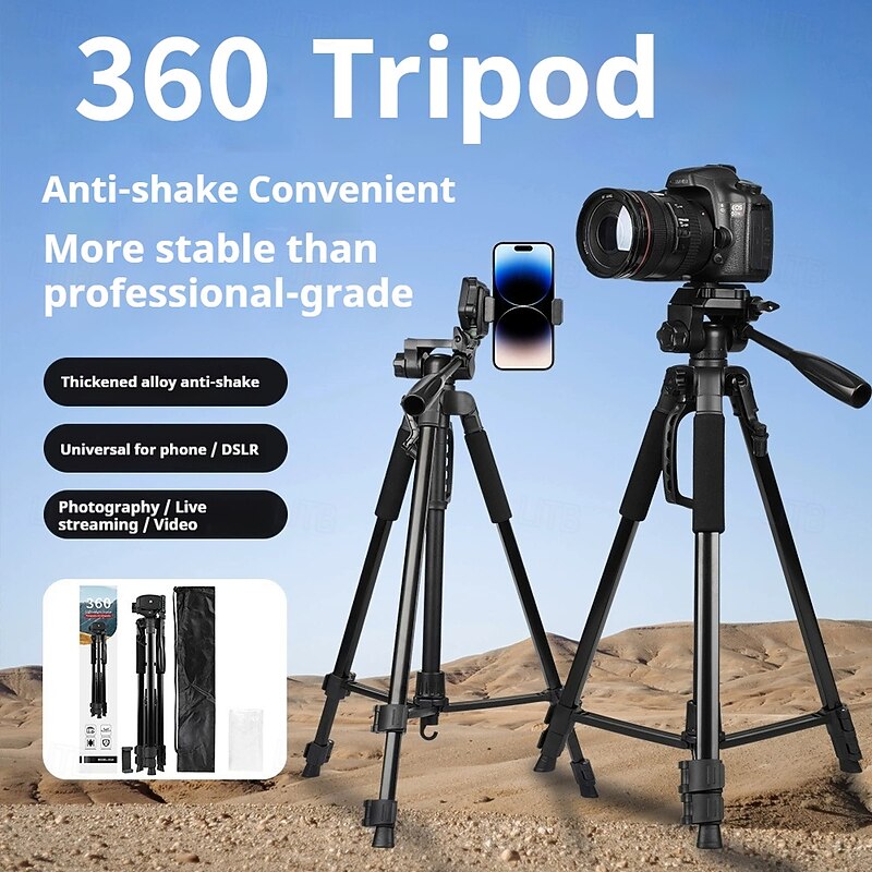 Aluminum Alloy Camera Phone Tripod 64-inch Lightweight DSLR Tripod Camera Stand with Universal Phone Clip for Vlog Shooting Live Broadcasting Outdoor Travel Events Interviews Photography and Vide