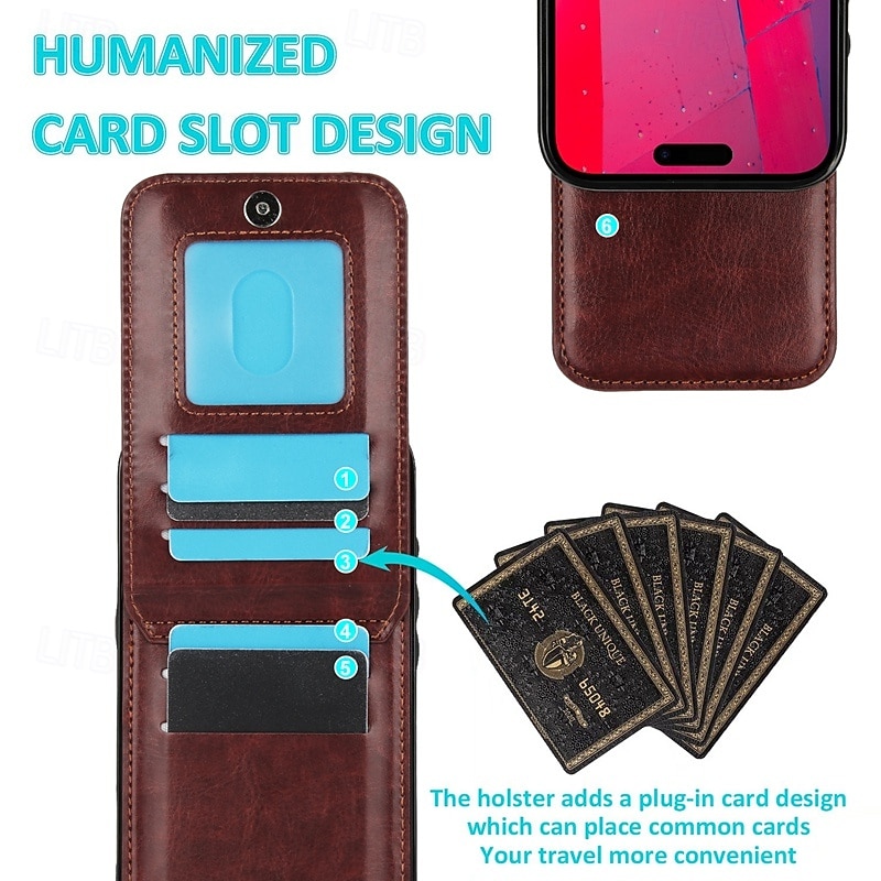 Phone Case For 16 15 14 Pro Max Plus 16e 13 Mini Back Cover Kickstand Card Slot Shockproof Retro TPU PU Leather4