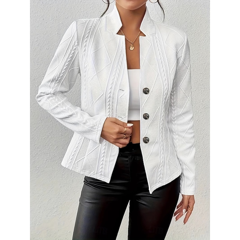 Women's Blazer Comfortable Breathable Buttons Fashion Daily Plain Outdoor Office Casual Daily Single Breasted Regular Stand Collar Regular Fit Long Sleeve Outerwear Black White Pink Spring Fall