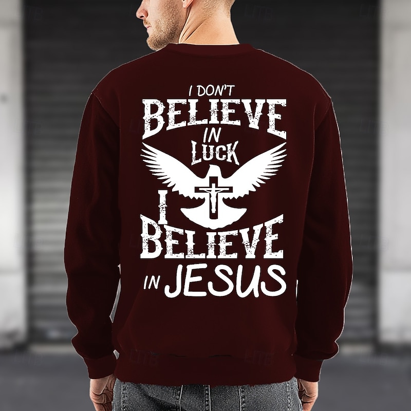 Men's Faith Backprint Sweatshirt Fashion Daily Crew Neck Home Sports Outdoor Streetwear Black Red Crewneck 3D All Seasons Designer3