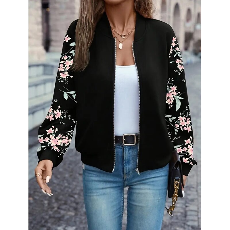 Women's Coat Warm Lightweight Print Elegant Vintage Fashion Retro Geometric Outdoor Vacation Home Street Regular Stand Collar Regular Fit Long Sleeve Outerwear Black Brown Fall Winter2