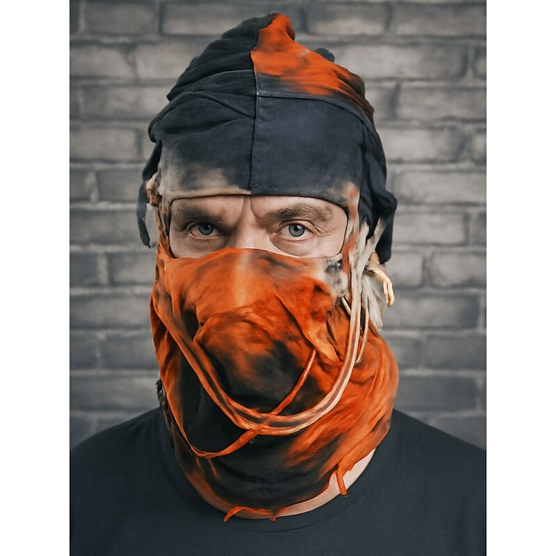 Men's Halloween Gothic Torn Bandage Mask Head Cover - Horror Skull Style Hooded Balaclava for Cosplay, Masquerade and Streetwear