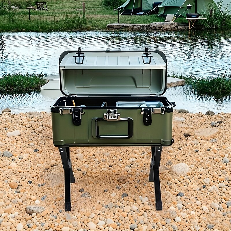 1pc Aluminum Alloy Folding Stand Frame - Adjustable Portable Outdoor Camping Stand for BBQ, Fishing, Luggage & Gear - Lightweight Durable Design with Sturdy Black Legs, Foldable Shape