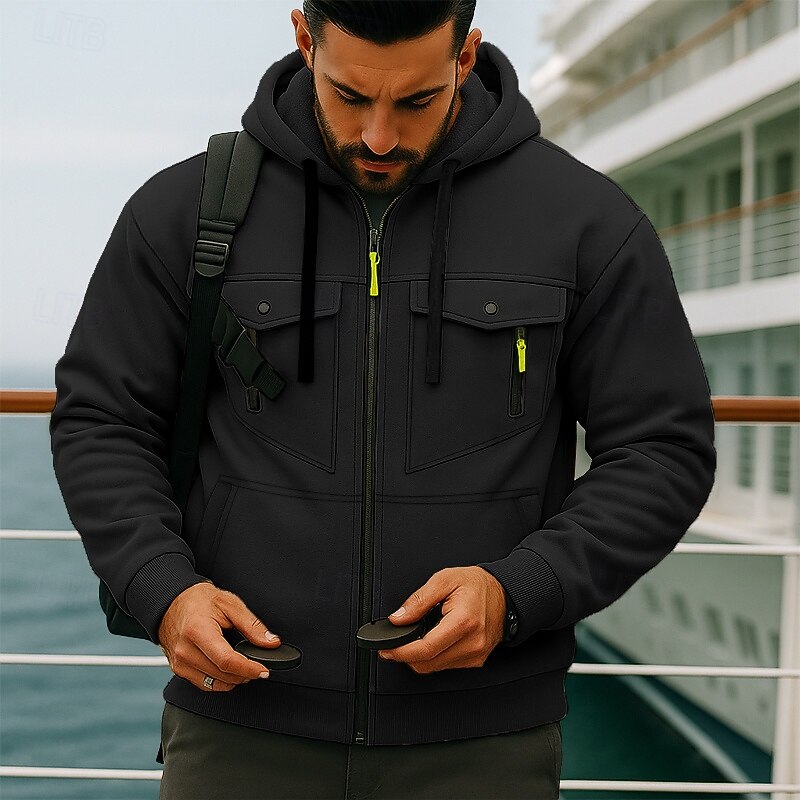 Men's Hoodie Quarter Zip Hoodie Fleece Hoodie Tactical Hoodie Black Army Green Navy Blue Khaki Light Grey Hooded Plain Zipper Sports & Outdoor Casual Daily Streetwear Cool Sportswear Spring & Fall3