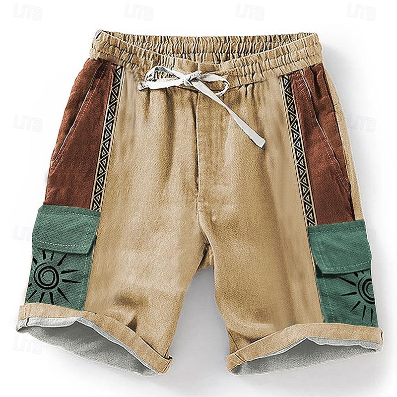 Men's Sun 3D Print Shorts Summer Shorts Casual Shorts Mid Waist Designer Ethnic Style Retro Vintage Casual Daily Holiday Drawstring Pocket Elastic Waist Designer Clothing Apparel
