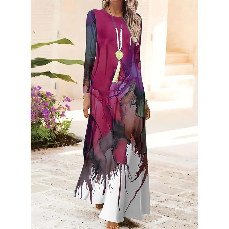 Women's Maxi Dress Shift Dress A Line Dress Party Casual Boho Daily Date Going out Regular Fit Ombre Graphic Tie Dye Long Sleeve Crew Neck Red Blue Orange Green Spring Fall Winter Autumn3