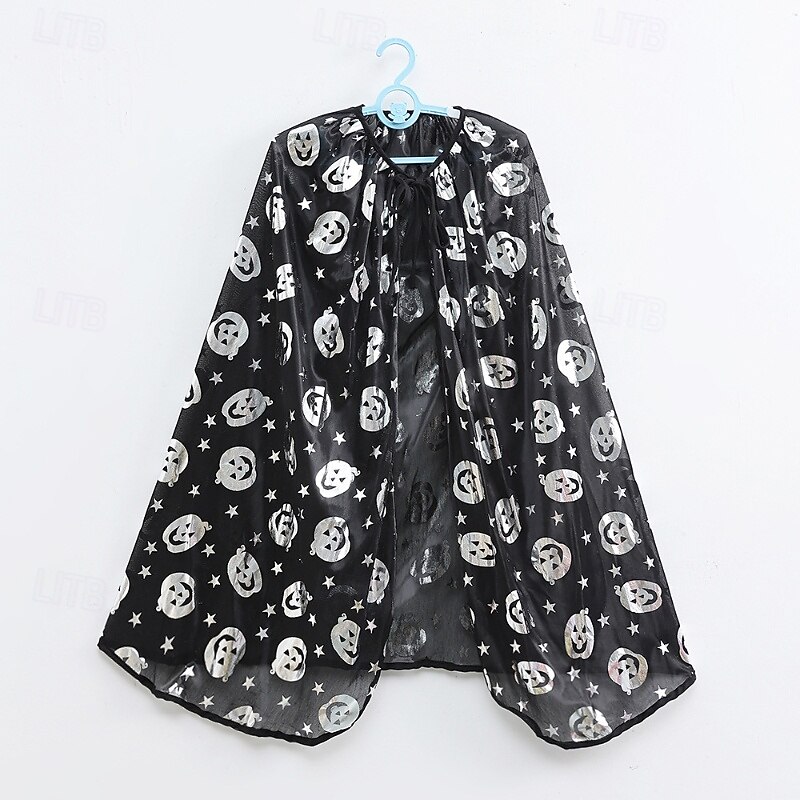 Kids Girls' Halloween Cape Pumpkin Fashion Outdoor Coat Outerwear 4-12 Years Fall Black Orange3