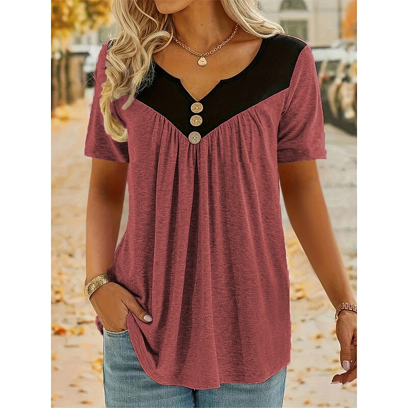 Women's Summer Tops Modern V Neck Regular Tops Red Green Khaki Gray Summer3