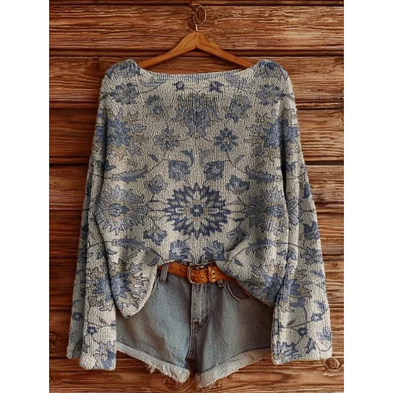 Women's Sweater Casual Soft Geometric Color Block Stylish Modern Long Sleeve Crew Neck Regular Tops Daily Holiday Print Black White Purple Khaki Spring Fall Winter3