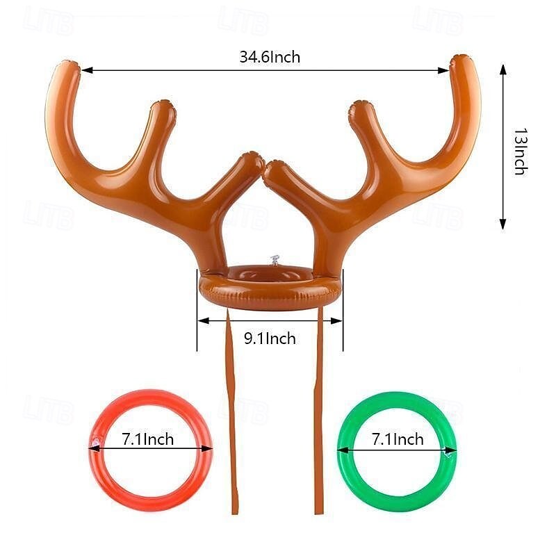 Christmas Reindeer Antler Ring Toss Game Family Set (4 Antlers + 16 Rings), Inflatable Ring Toss Party Toy, Fun Holiday Parent-Child Game for Kids & Adults3