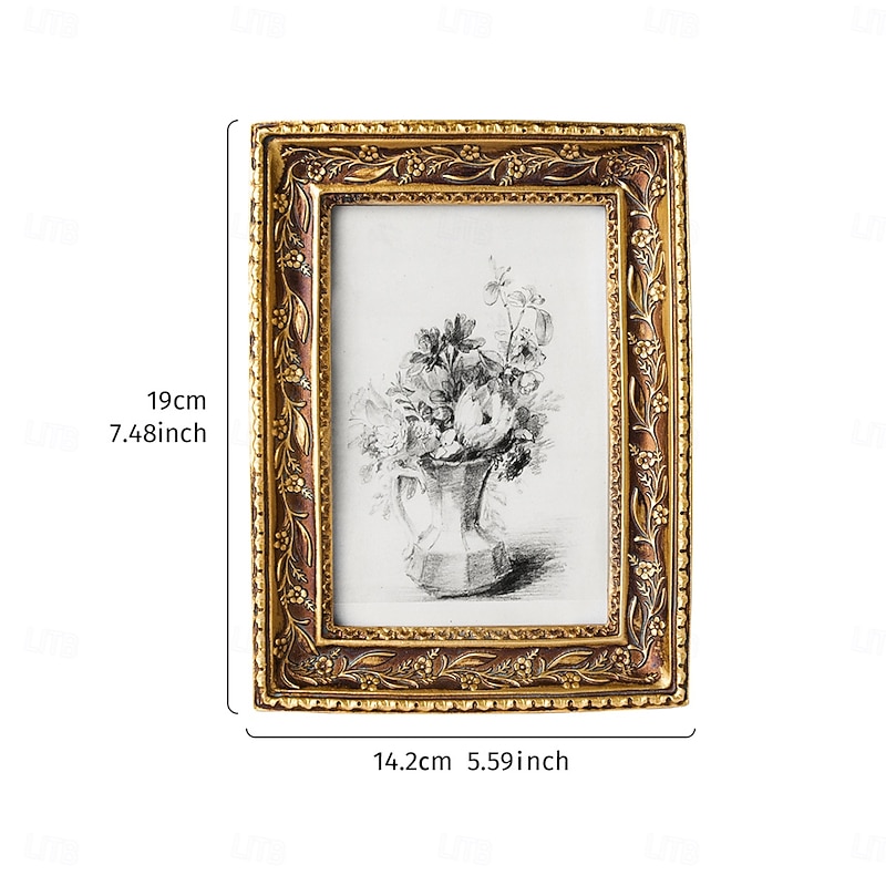 Vintage Gold Frame Photo Display, Warm Home Desktop Decorative Picture Frame, Horizontal & Vertical Tabletop Photo Frame for Bedroom, Study & Office Decor2