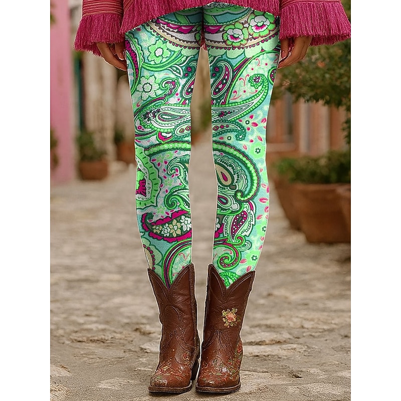 Women's Leggings Vacation Vintage Fashion Ankle-Length High Waist Floral Graphic Printing Thermal Warm Soft Breathable Stretchy Formal Outdoor Vacation Pink Blue Green Spring Fall Skinny4
