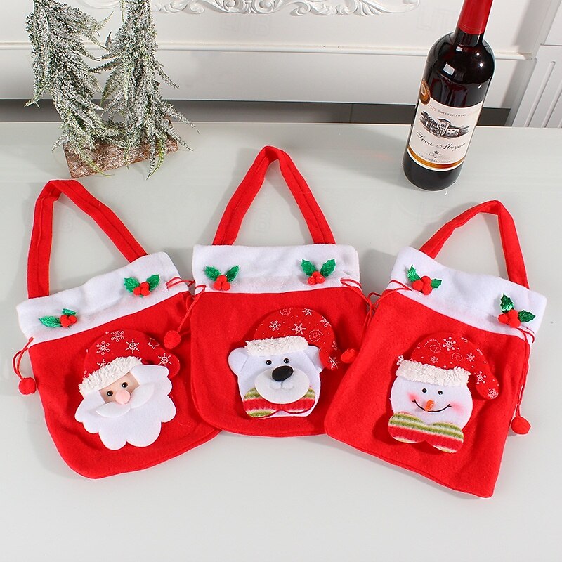 Christmas Gift Bag Cute Candy Pouch Holiday Present Decoration Plush Drawstring Tote Handcrafted Fabric Doll Bag for Christmas Party Home Festive Accessory3