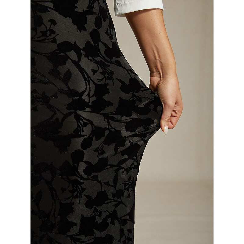 Women's Skirt Trumpet / Mermaid Elegant Vintage Maxi High Waist Skirts Stretchy Black Spring Velvet3